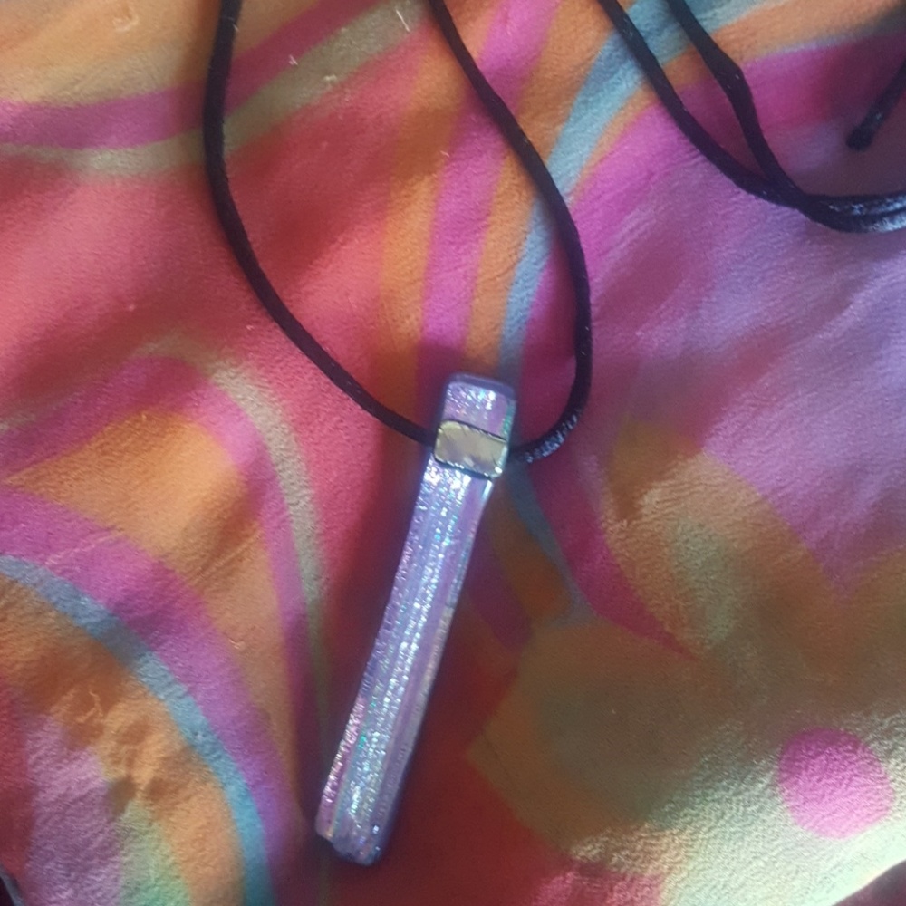 Iridescent purple handmade glass necklace